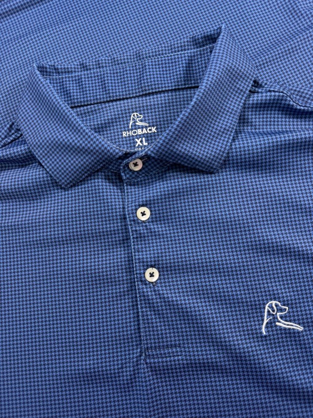 Rhoback Micro Houndstooth Polo Shirt in Blue & Black Size X-Large Golf Polo